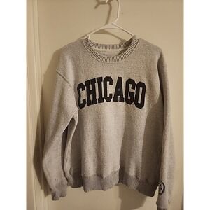 New York Popular M Chicago Heather Gray Embroidered Sweatshirt Pullover